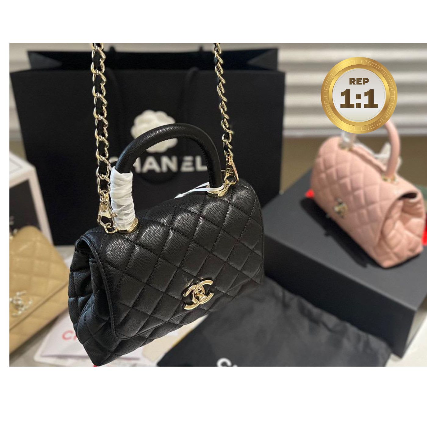 [REP 1:1] Chanel Coco With Top Handle Bag Black For Women 9.4in/24cm